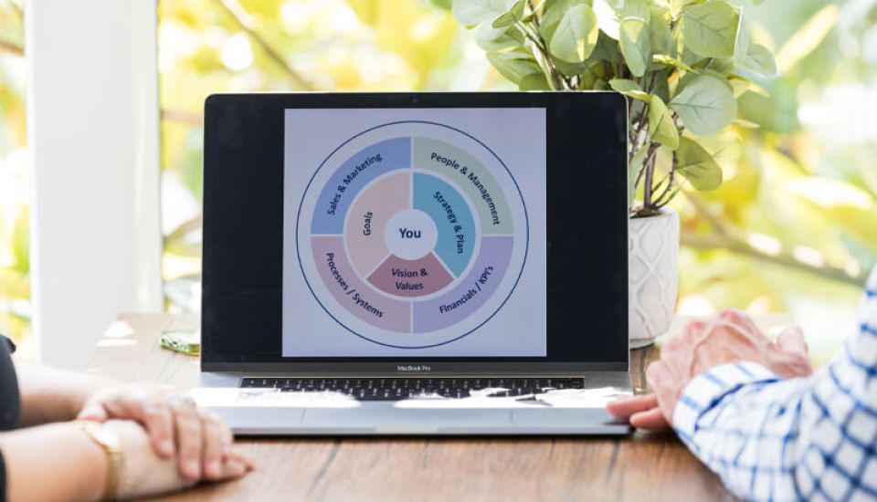 Measuring business growth with graph on laptop